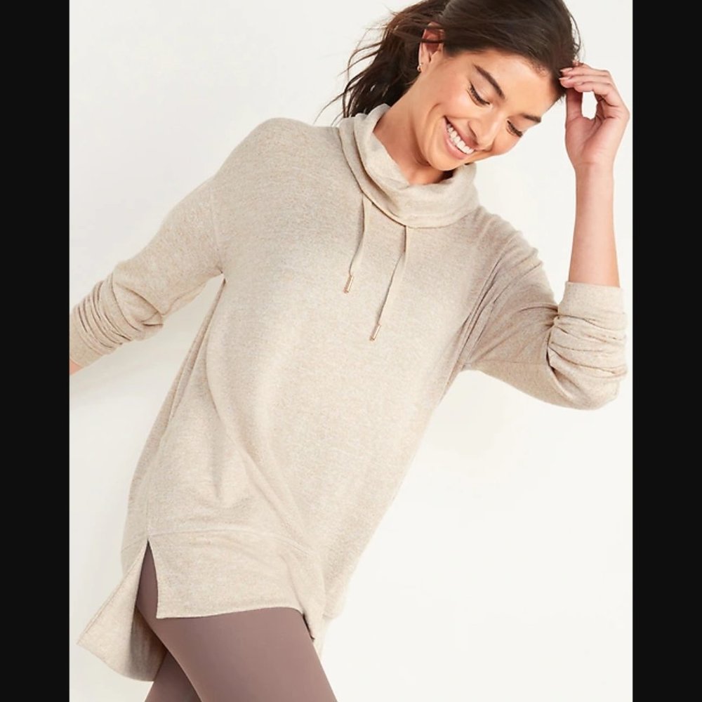 Soft Melange Cowlneck Tunic Sweater: Oatmeal Color
